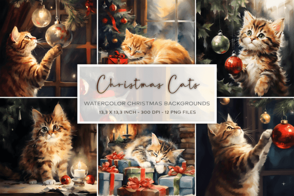 Christmas Cat Watercolor Backgrounds: A Designer's Festive Toolkit